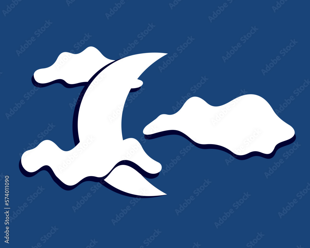 Obraz premium Drawing of a crescent moon and clouds in the night sky, flat design