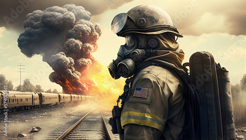 fireman rescuing, fire, explosion, train 