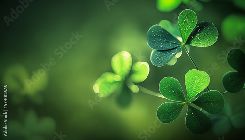 Background with lucky leaf clover for St Patrick's day celebration. Green shamrock wallpaper. Generative AI