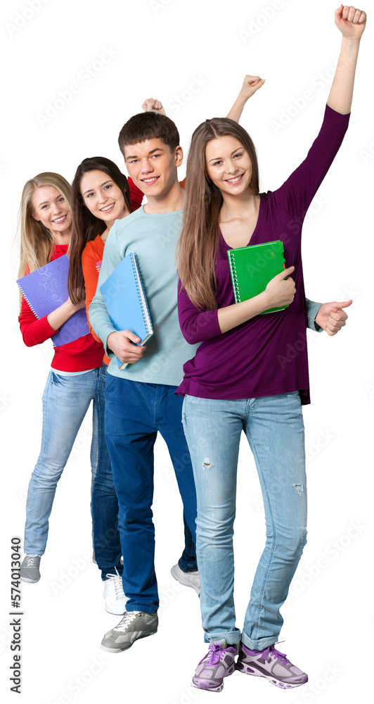 Group of young students together cheering