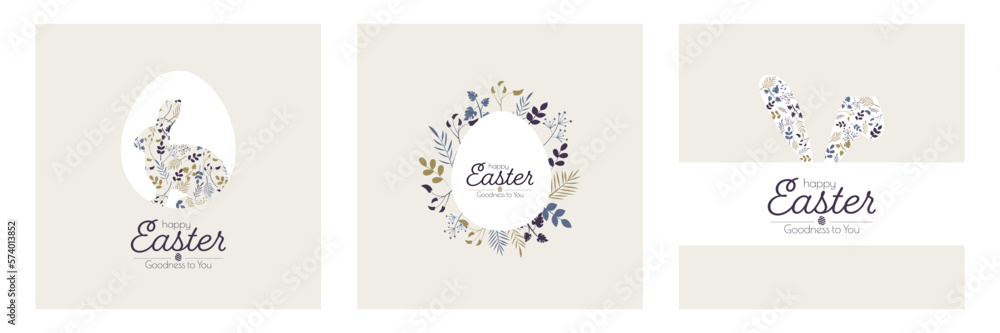 Happy Easter card set. Modern minimal design in pastel colors.