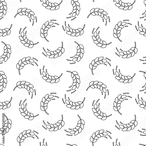 Wheat seamless pattern. Grain malt and barley, oat, rice, millet, maize, bran. Repeating background. Repeat texture plant for design agricultural print. Repeated silhouette spica. Vector illustration 