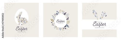 Happy Easter card set. Modern minimal design in pastel colors.