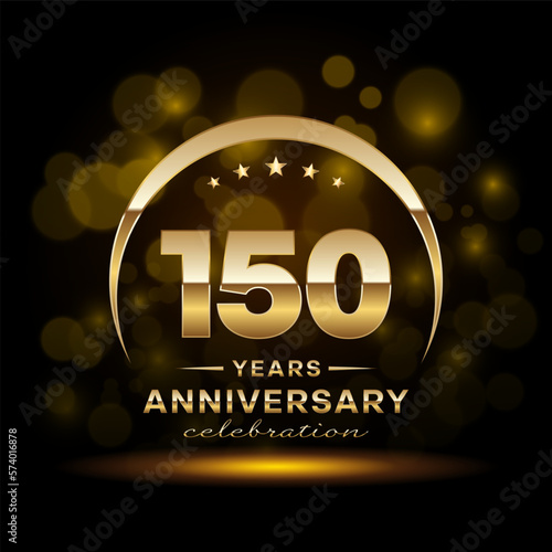 150th Anniversary Celebration. Anniversary logo design with golden ring concept. Logo Vector Template Illustration