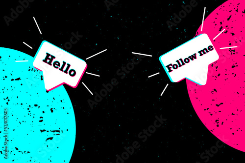 Social network style background with message icons - Hello and Follow me. Modern digital background. Vector illustration