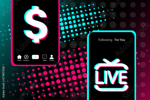 Dollar symbol in popular social network style. Live. Make money with social media. Financial concept. Vector illustration