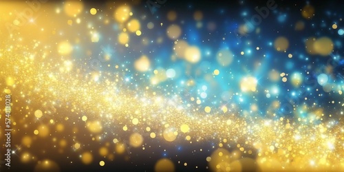 abstract golden blue shiny glitter bokeh background.