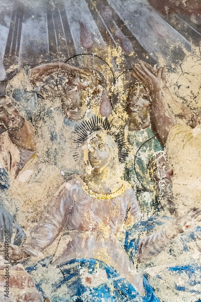 Naklejka premium painting, frescoes, abandoned Orthodox church