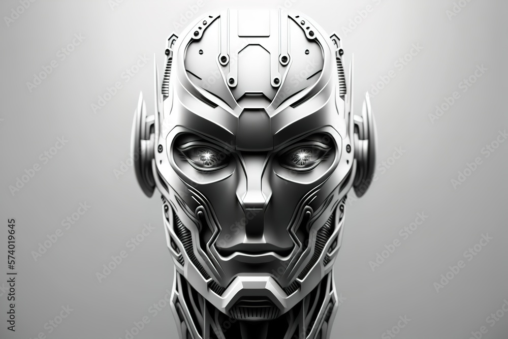 black and white portrait robot of a person