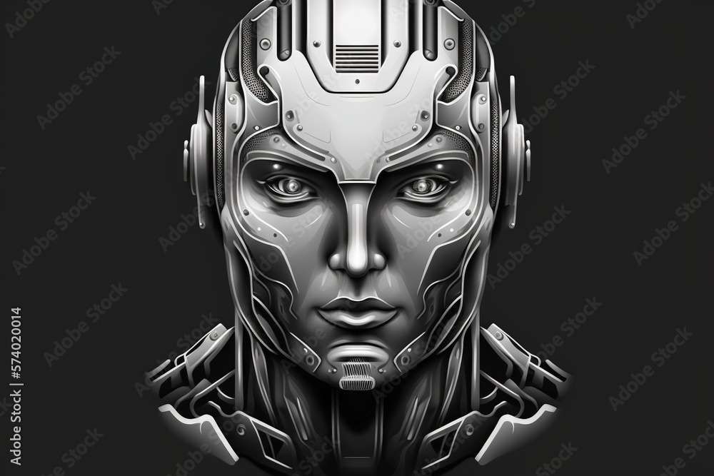 black and white portrait robot of a person black and white portrait robot of a person