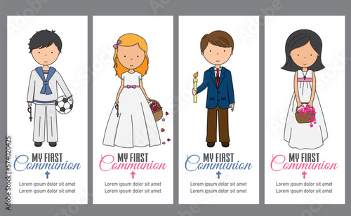 set of four communion cards for a girl and a boy