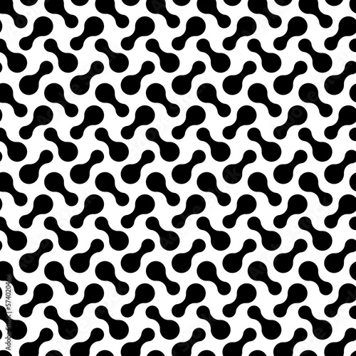 Circle seamless pattern. Repeating black dot on white background. Repeated metaball wallpaper. Abstract design for tech print. Modern repeat backdrop. Blobs shapes. Circe form. Vector illustration