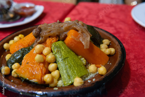 traditional semola dish with vegetables from morocco photo