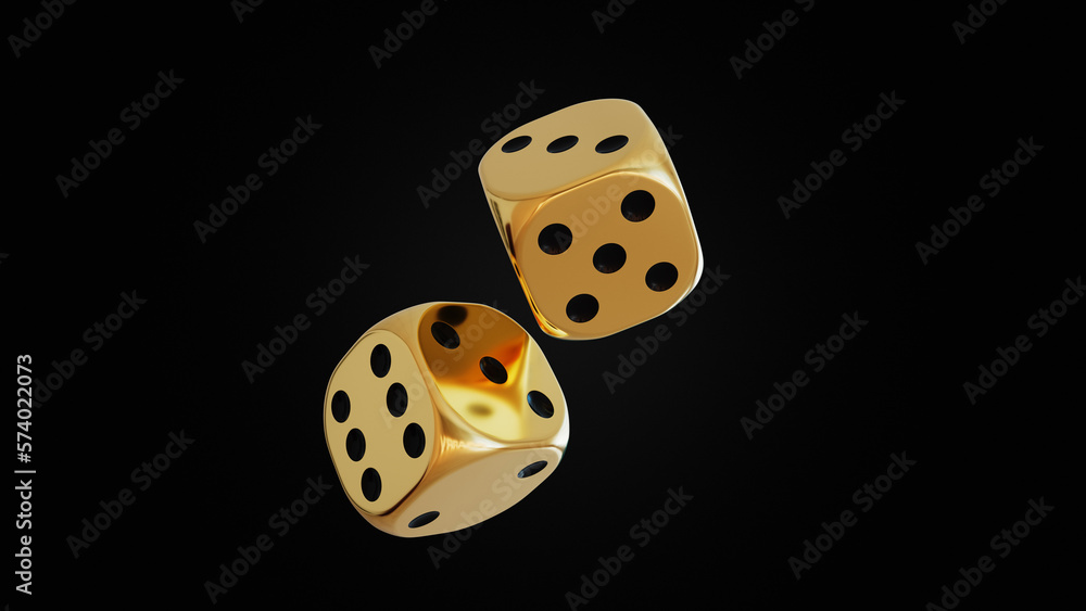 3d illustration of dice.  3d rendering of dice. golden dice - obrazy, fototapety, plakaty 