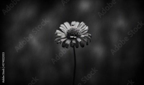  a black and white photo of a single flower in the dark. generative ai