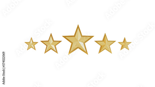 3d illustration five-star rating icon. feedback golden stars isolated on white background