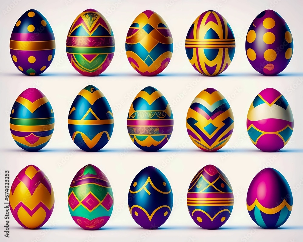 Easter Eggstravaganza: A Playful and Whimsical Collection of Egg Designs with Various Ornaments and Colors - AI Generated