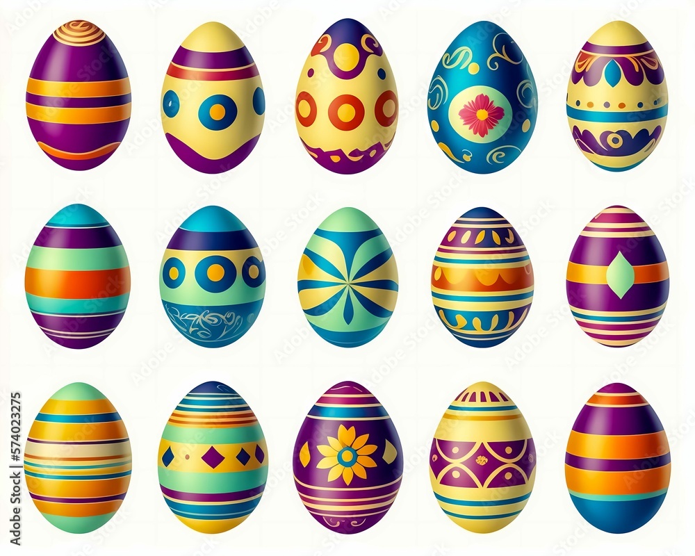 Egg-citing Easter Egg Designs: A Versatile and Creative Collection with Different Ornaments and Colors - AI Generated