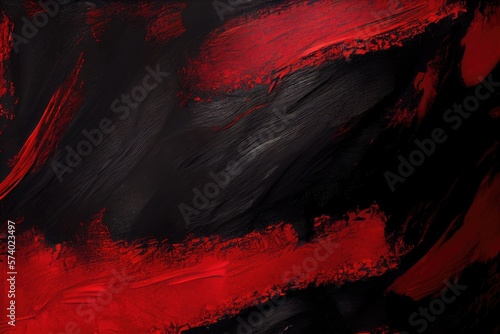 Smooth and rough black and red abstract paint swash texture. Generative AI.