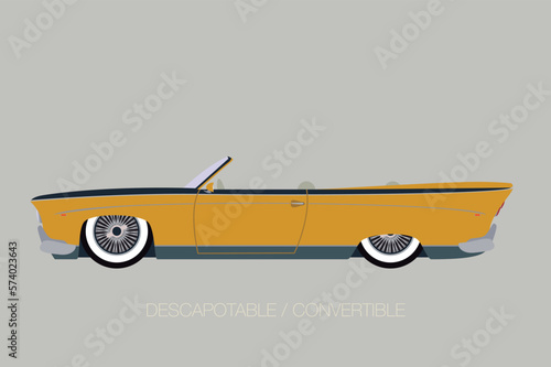Classic convertible american car in vector. Side view with perspective.