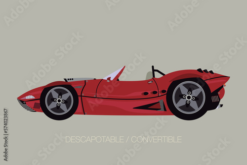 convertible supercar illustration, flat design, fully editable