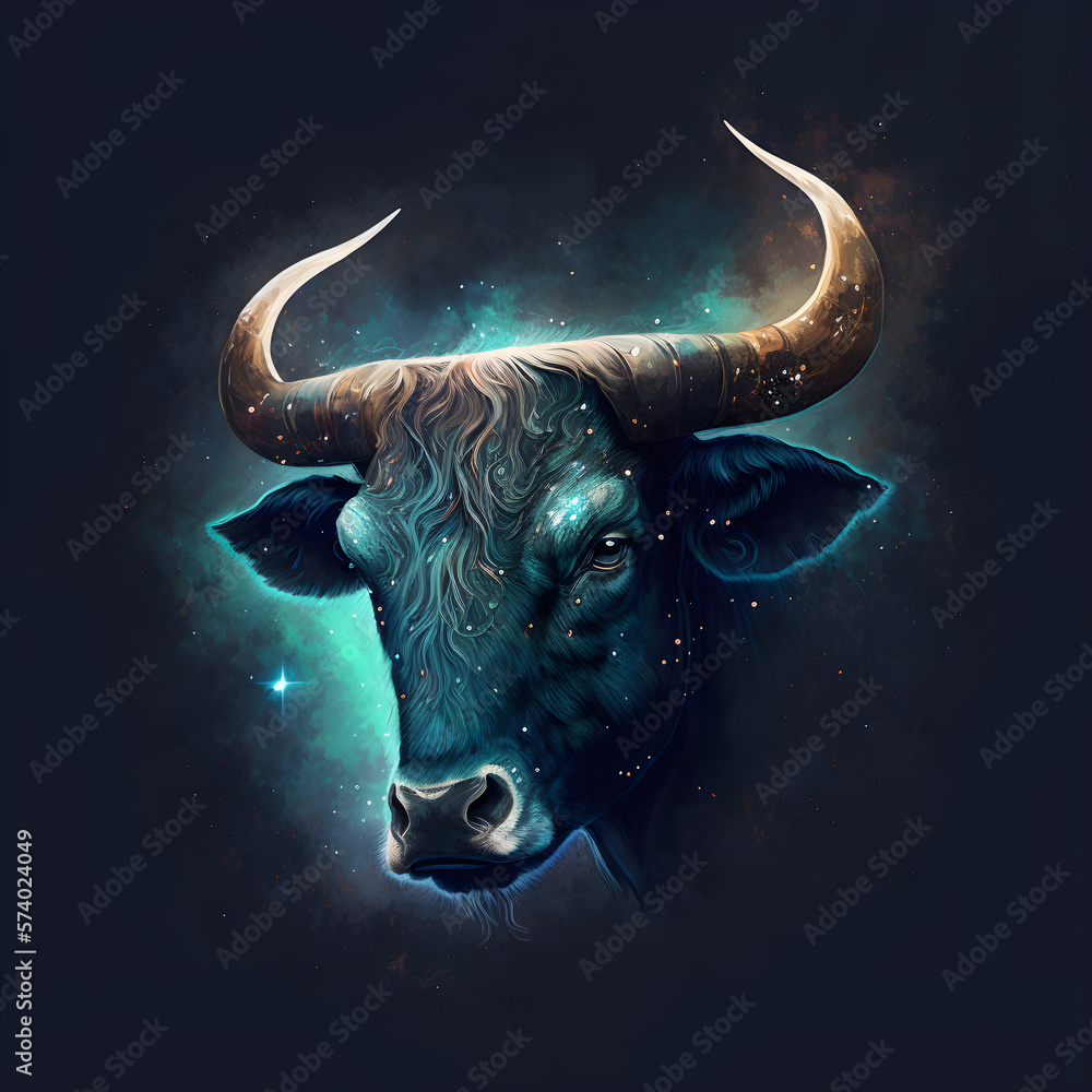 Taurus Horoscope Head. Ai Generated Illustration. Outer Space Background. Lunar Zodiac. Taurus Horoscope Head. Ai Generated Illustration. Outer Space Background. Lunar Zodiac.