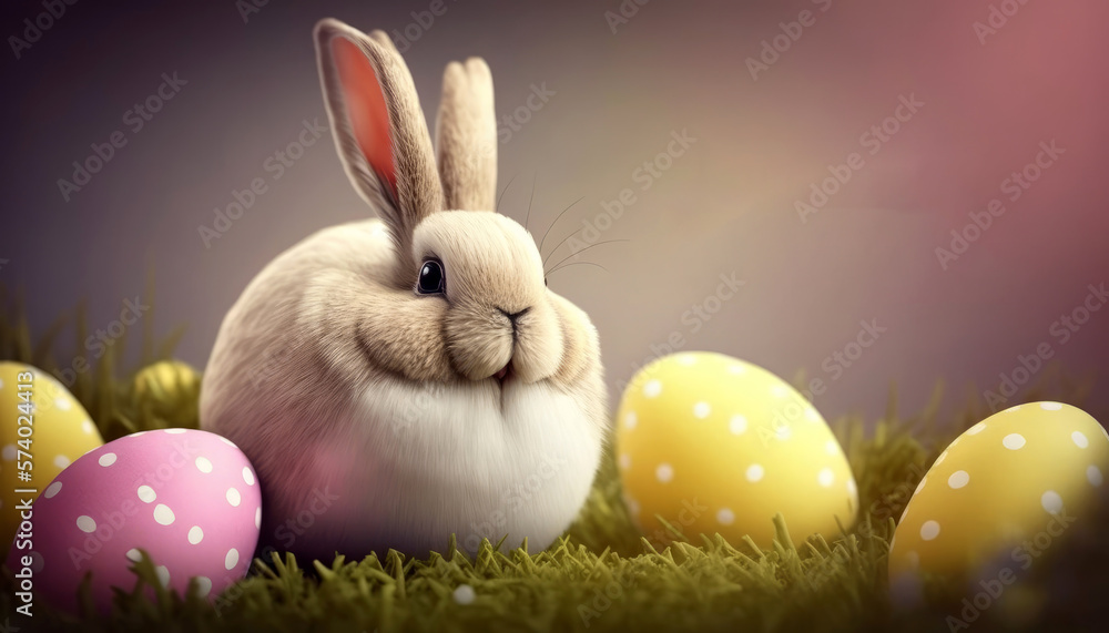 Happy Easter festival day with colorful eggs, row of traditional Easter eggs, minimal style, spring holiday, decorations design with Generative Ai.