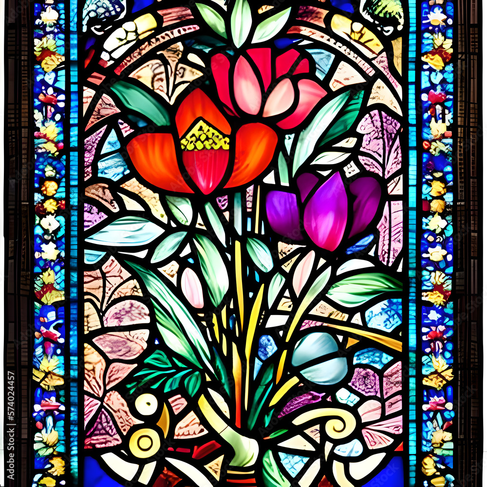 Stained Glass Window With Flowers Stained Glass Window With Flowers