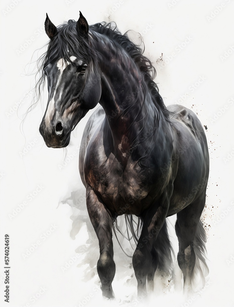 Fototapeta premium Wild Dark Horse: Concept Art Sketch on White Background