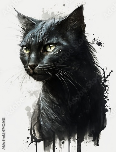 Wild Dark Cat: Concept Art Sketch on White Background