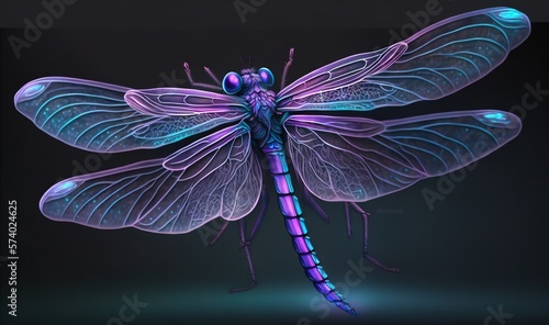  a blue dragonfly sitting on top of a black background. generative ai