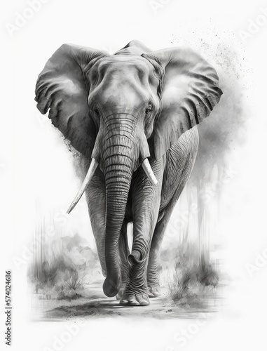 Wild Elephant  Concept Art Sketch on White Background