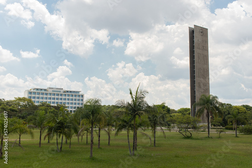 Clock Tower at Clock Square and University of Sao Paulo Rectorate building, Sao Paulo, Brazil - Torre do Relógio na Praça do Relógio e prédio da Reitoria, na Cidade Universitária, USP