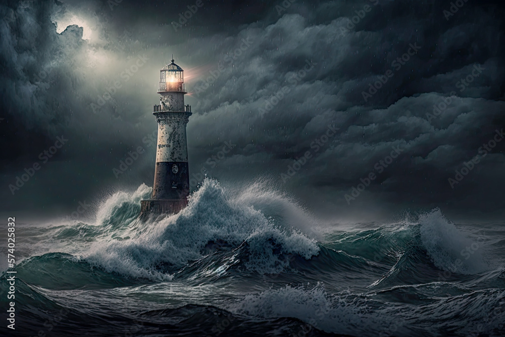 lighthouse in the stormy sea