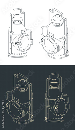 Retro railway signal lamp blueprints