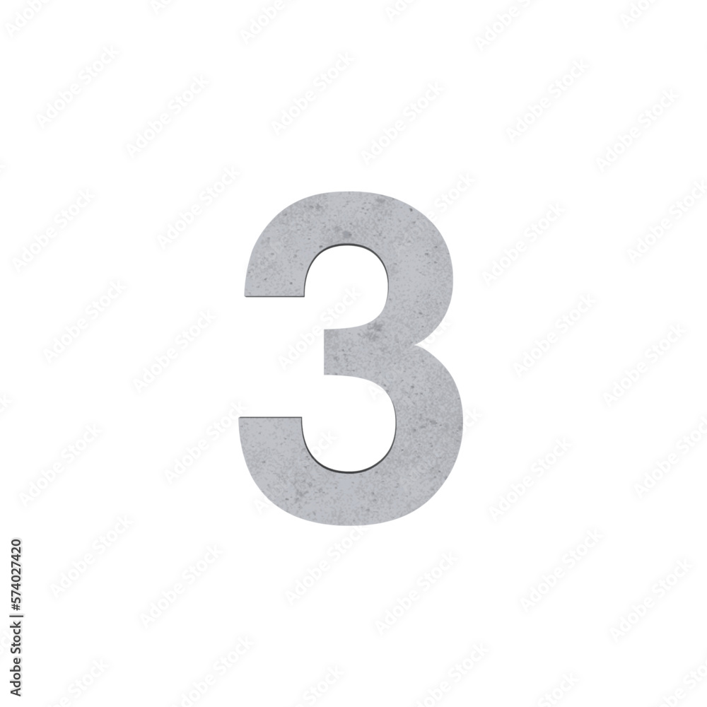 3 number numerical letters cement concrete isolated. Alphabetical font. Grunge 3D, realistic vector illustration 3 number numerical letters cement concrete isolated. Alphabetical font. Grunge 3D, realistic vector illustration