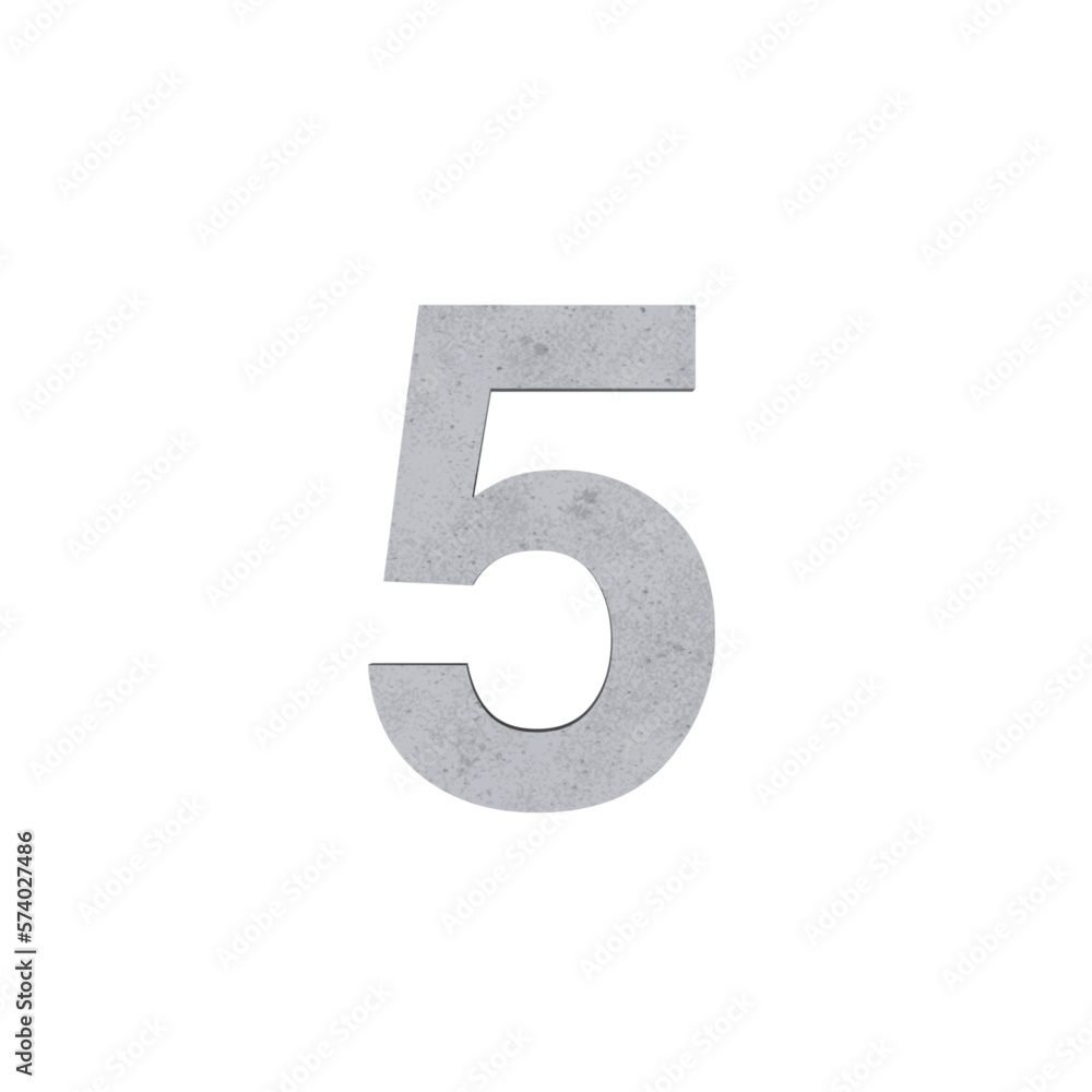 5 number numerical letters cement concrete isolated. Alphabetical font. Grunge 3D, realistic vector illustration 5 number numerical letters cement concrete isolated. Alphabetical font. Grunge 3D, realistic vector illustration