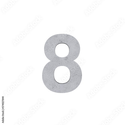 8 number numerical letters cement concrete isolated. Alphabetical font. Grunge 3D, realistic vector illustration
