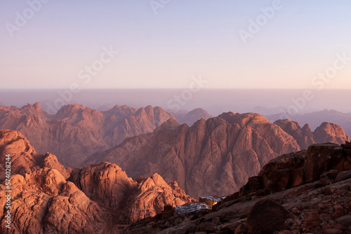 Beautiful sunrise view at Sinai mountain, Southern Egypt. Tourism concept. Natural wallpaper with free copyspace