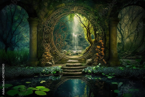 Print op canvas "Garden of the Divine: A Forest Sanctuary" Generative AI