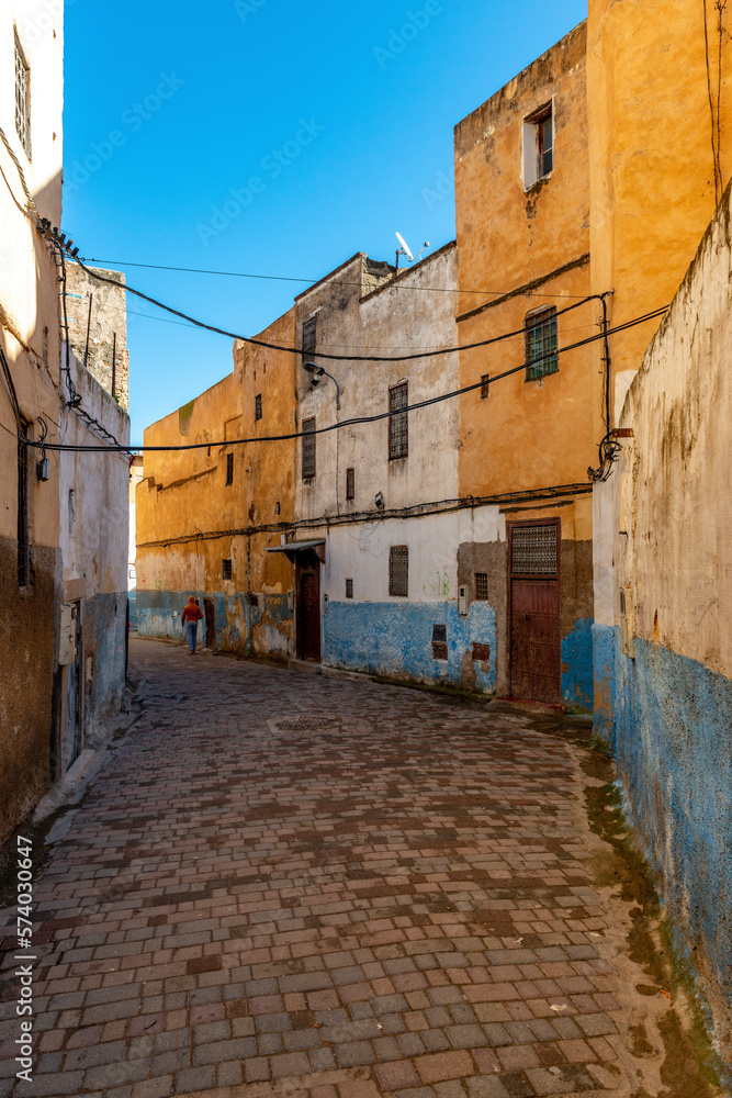  View of Buildings on the street of Mellah, Jewish quarter in Fes