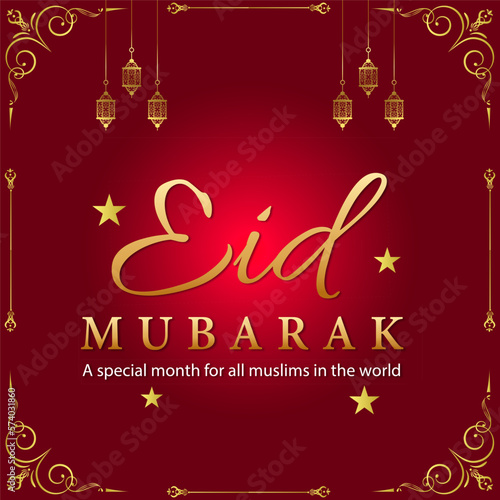 Eid mubarak golden festival card design.