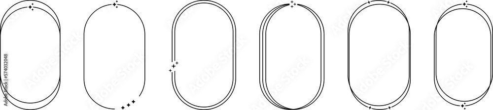 Set of aesthetic line frames with stars elements. PNG