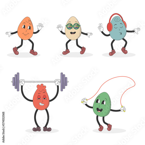 Multicolored fun eggs on a transparent background