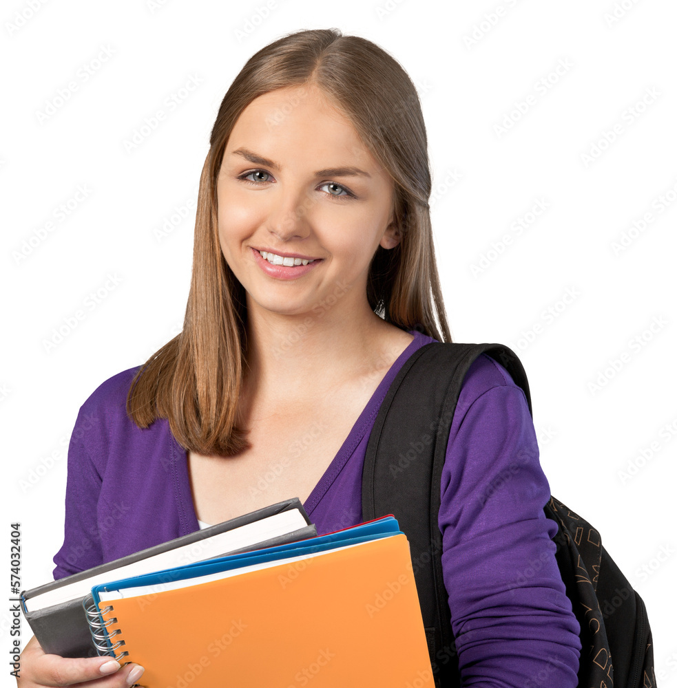 Portrait of a Smiling Student with Backpack and Notebook Portrait of a Smiling Student with Backpack and Notebook