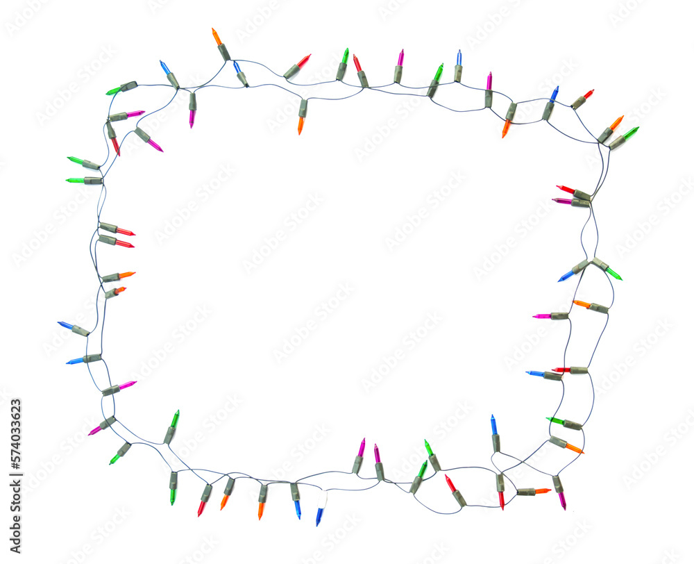 String of christmas lights frame isolated on white background With clipping path String of christmas lights frame isolated on white background With clipping path