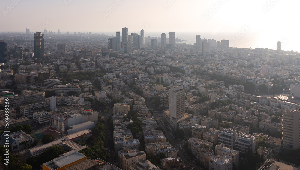 Tel Aviv aerial skyline. Dormitory area top view