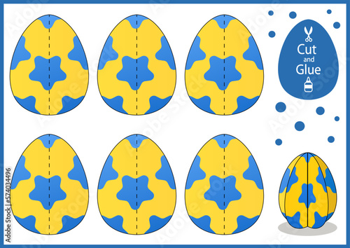 Easter kids activity page. Paper craft game cut and glue paper easter egg. Printable template holiday décor. Cutout 3d puzzle. DIY papercraft toys. Children vector printable education game. 