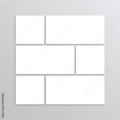 Portfolio scrapbook. Photo collage template. Moodboard layout. Retro album brandboard. Empty gallery banner. Mood board grid. Mosaic pictures frame. Images background. Vector illustration