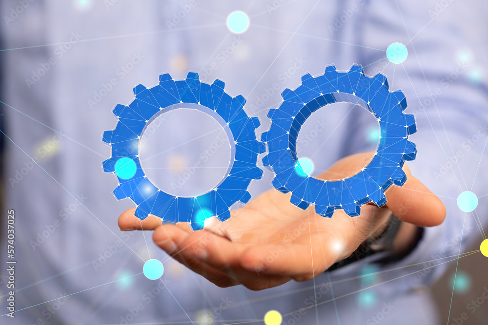 gear system data. Connecting lines and dots.Big data visualization gear system data. Connecting lines and dots.Big data visualization